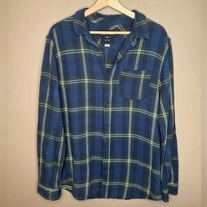 Modern Amusement Blue Plaid Cotton Flannel Button Up Shirt Men's Size Large